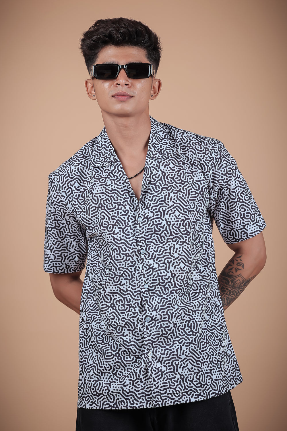 Black And White Printed Half Sleeve Shirt