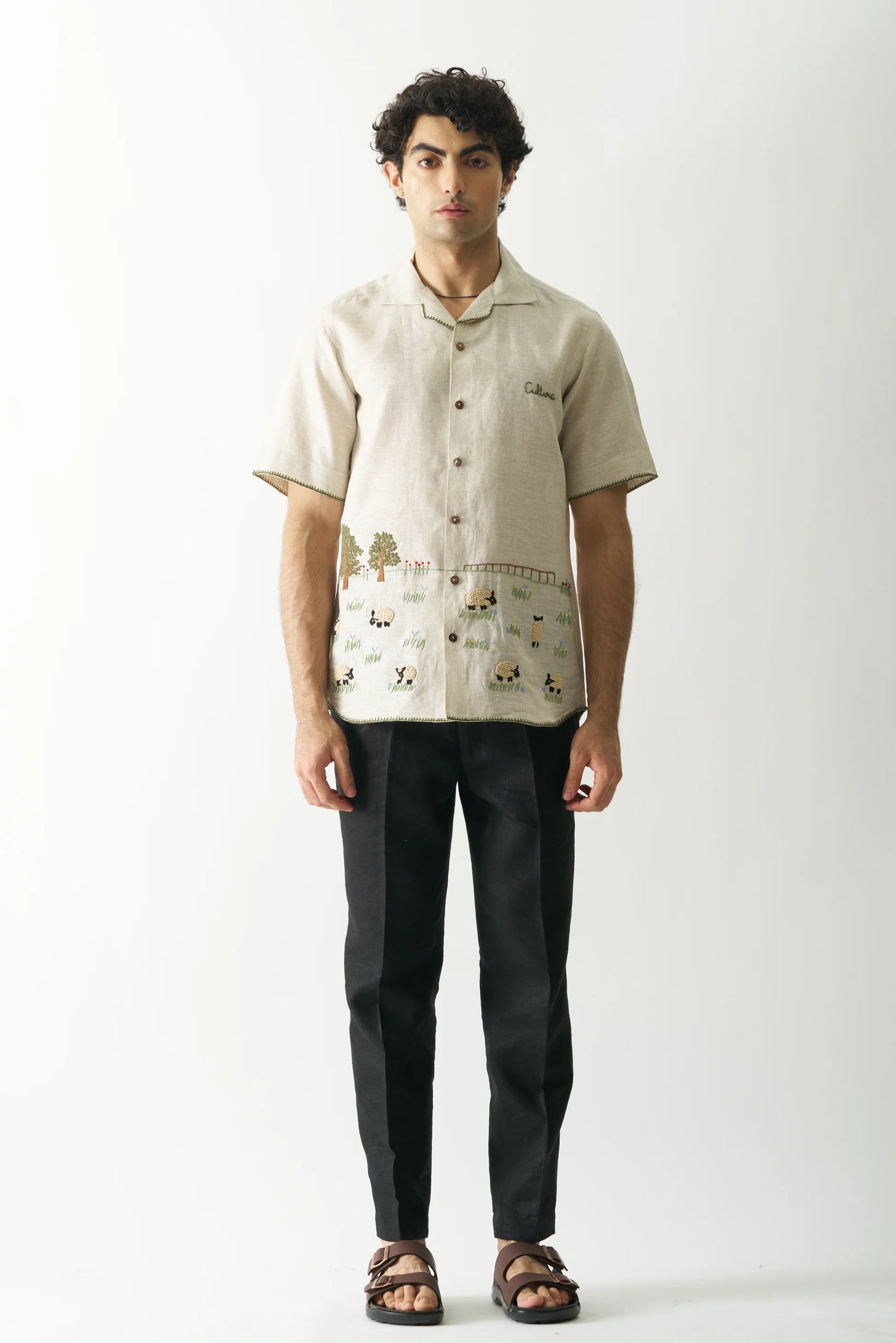 LAZY SHEEP - HAND EMBROIDERED PURE LINEN SHIRT