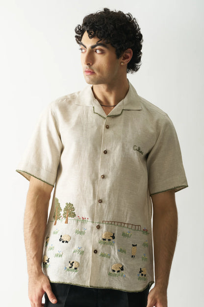 LAZY SHEEP - HAND EMBROIDERED PURE LINEN SHIRT