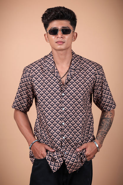 Brown And Black Printed Half Sleeve Shirt
