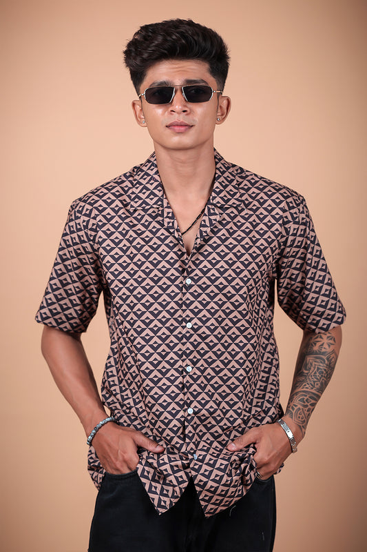 Brown And Black Printed Half Sleeve Shirt