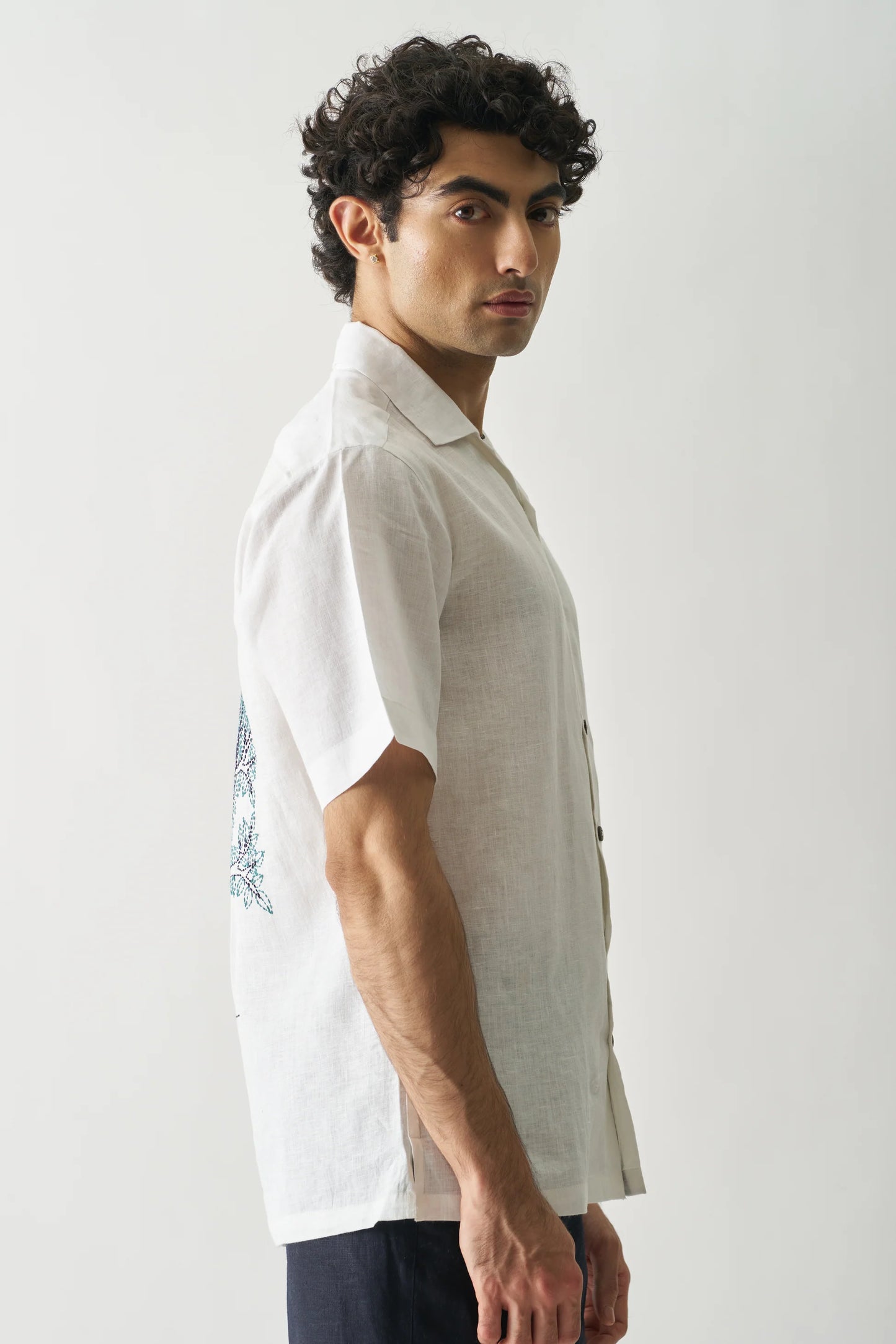 DEER UNDER GIANT OAK - HAND EMBROIDERED PURE LINEN SHIRT