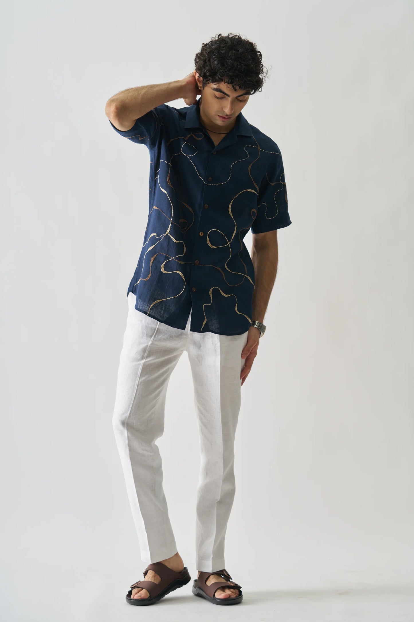 IMPERIAL ACCENT - HAND EMBROIDERED PURE LINEN SHIRT