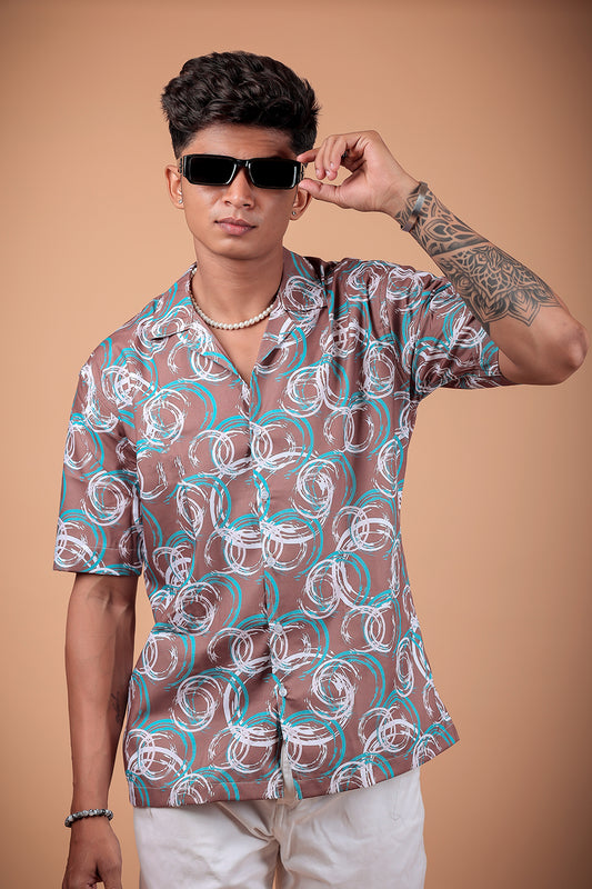 Brown Circle Printed Half Sleeve Shirt