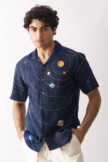 CELESTIAL PANORAMA - HAND EMBROIDERED PURE LINEN SHIRT