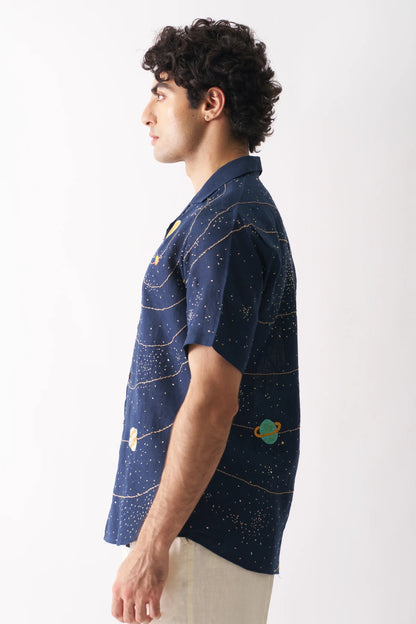 CELESTIAL PANORAMA - HAND EMBROIDERED PURE LINEN SHIRT