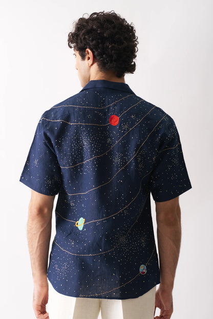 CELESTIAL PANORAMA - HAND EMBROIDERED PURE LINEN SHIRT