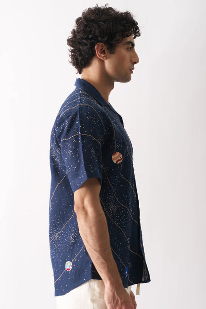 CELESTIAL PANORAMA - HAND EMBROIDERED PURE LINEN SHIRT