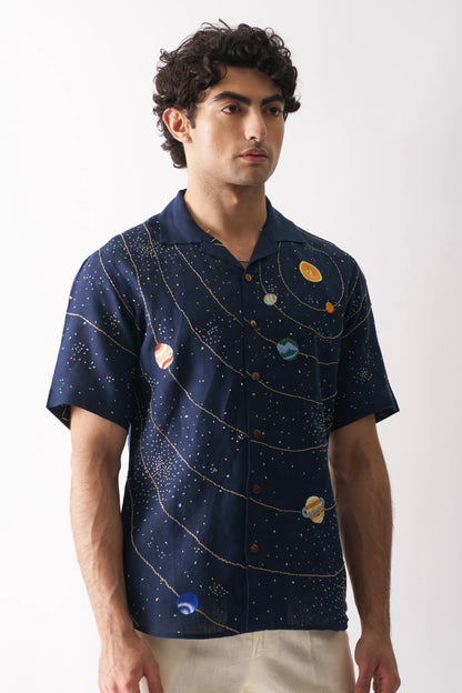 CELESTIAL PANORAMA - HAND EMBROIDERED PURE LINEN SHIRT