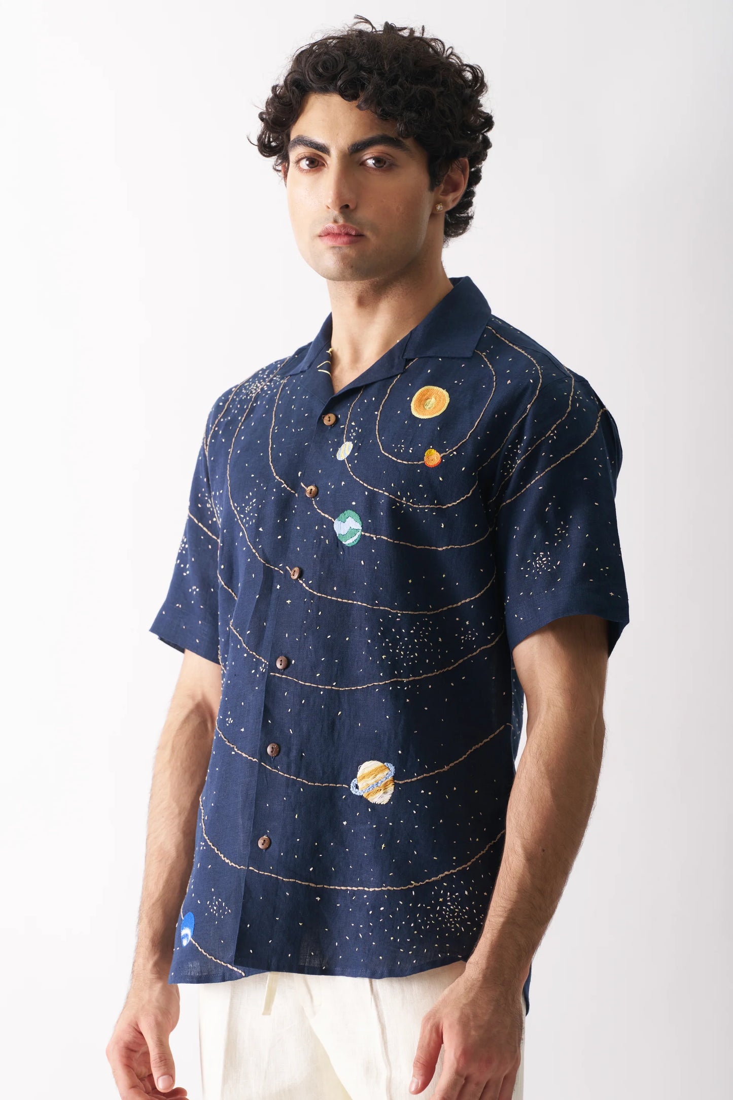 CELESTIAL PANORAMA - HAND EMBROIDERED PURE LINEN SHIRT