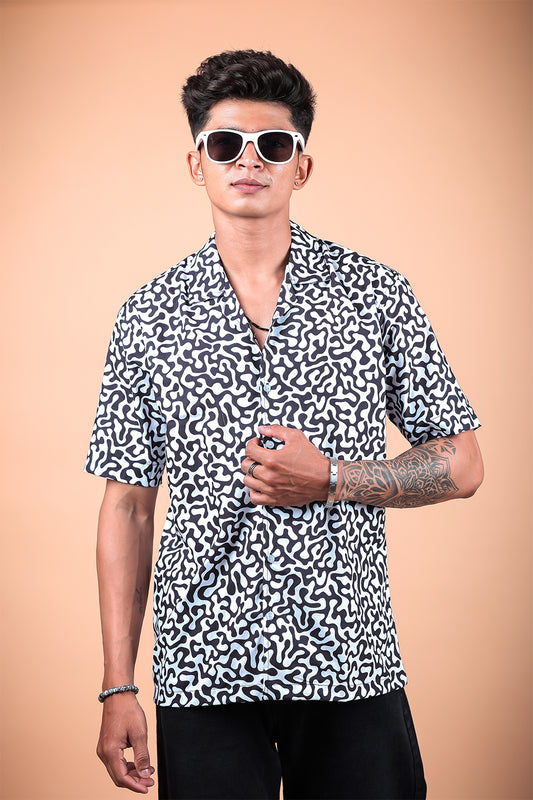 Black And White Printed Half Sleeve Shirt