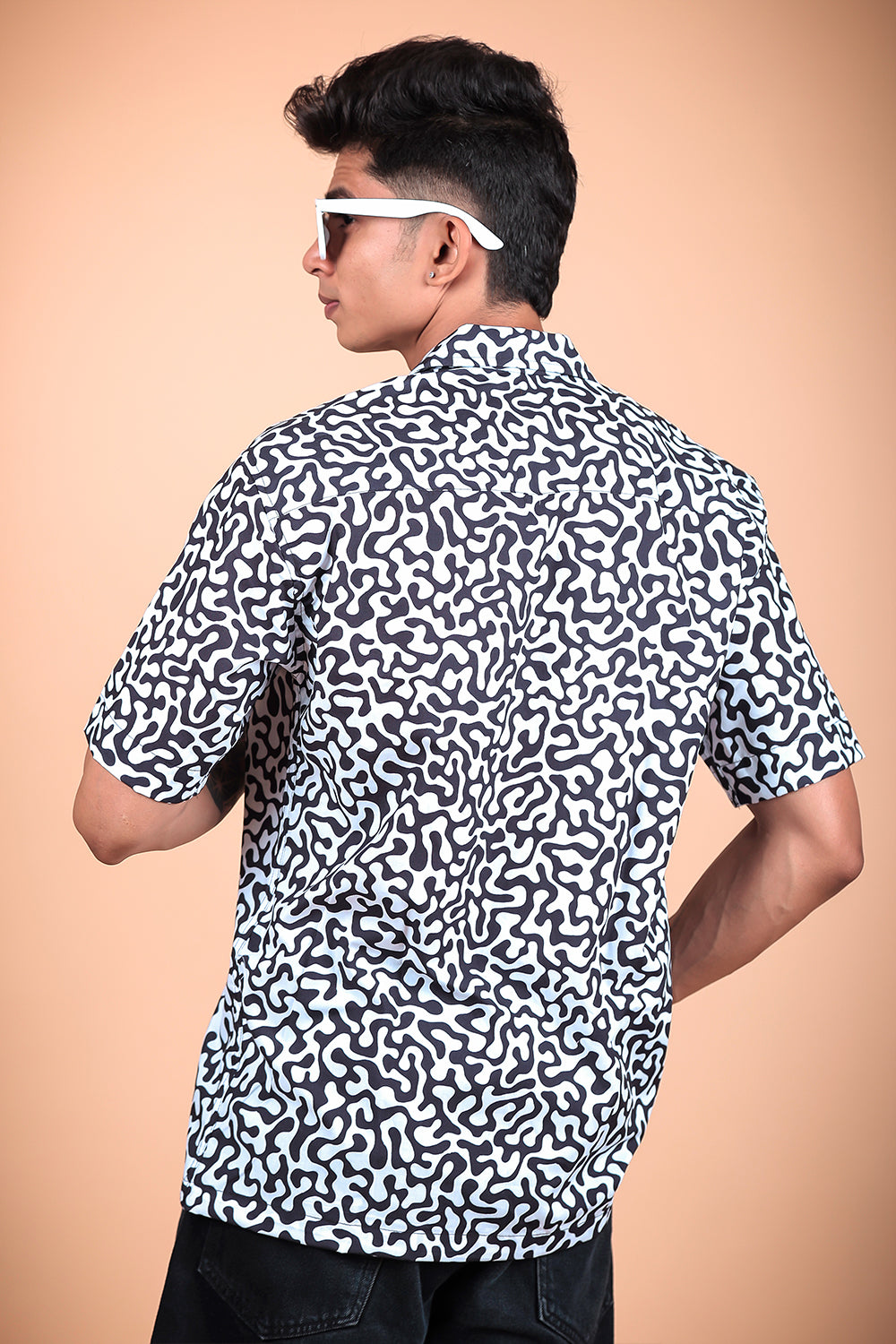 Black And White Printed Half Sleeve Shirt