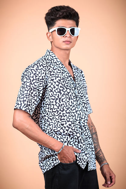 Black And White Printed Half Sleeve Shirt
