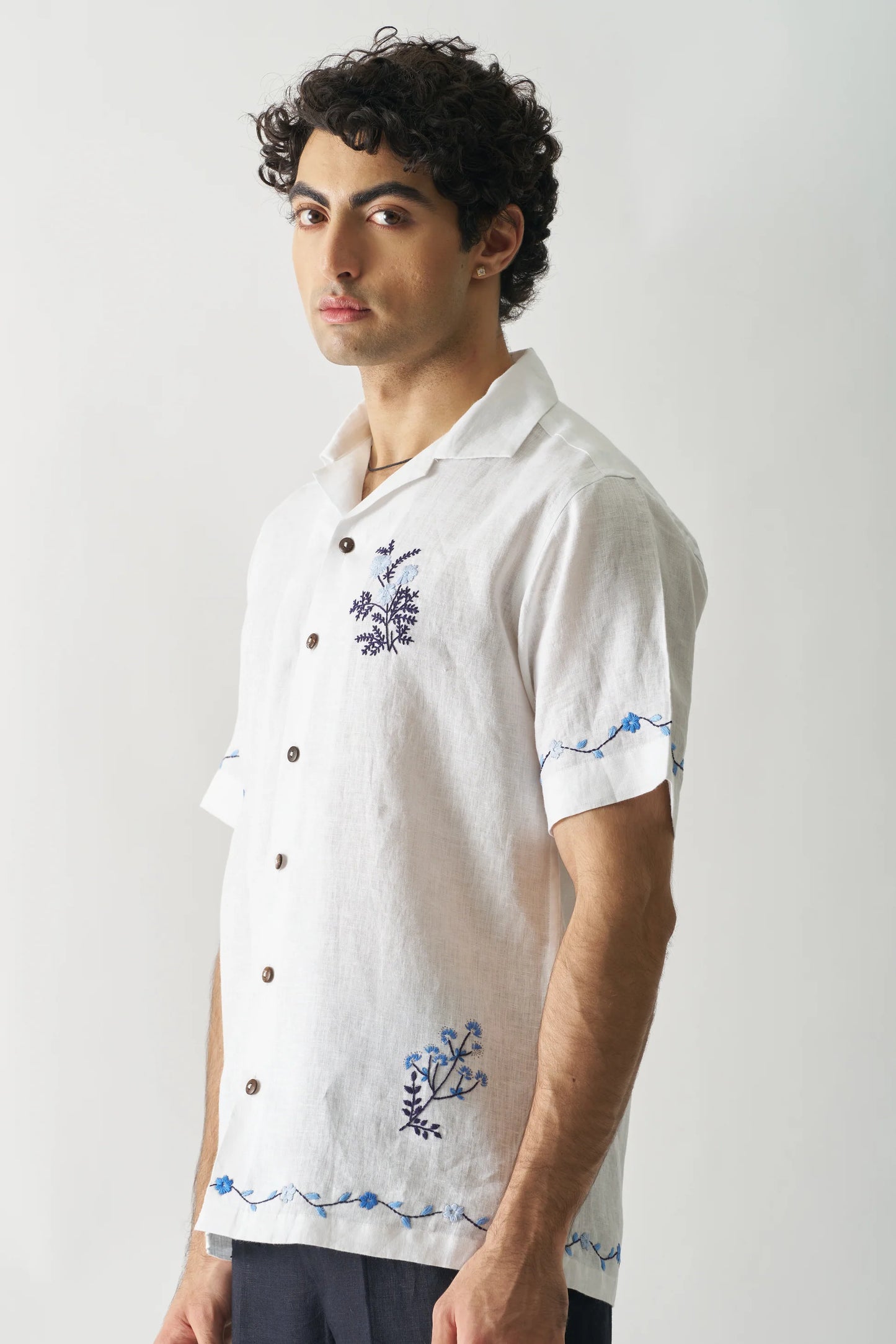 BLOSSOM CASCADE - HAND EMBROIDERED PURE LINEN SHIRT