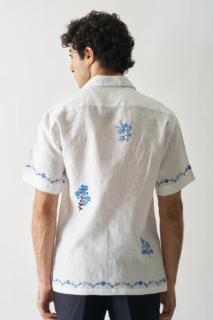 BLOSSOM CASCADE - HAND EMBROIDERED PURE LINEN SHIRT