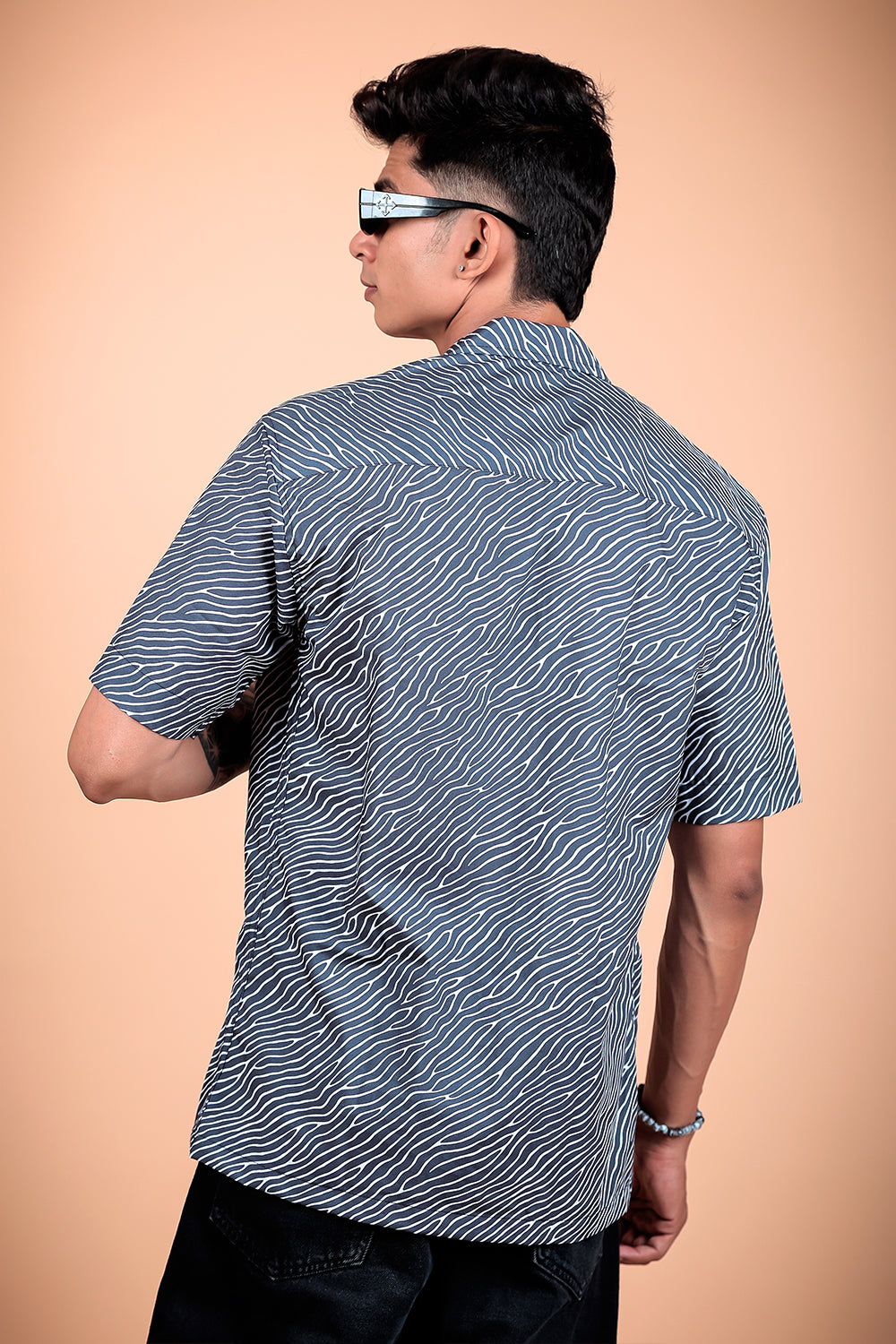 Black And White Printed Half Sleeve Shirt