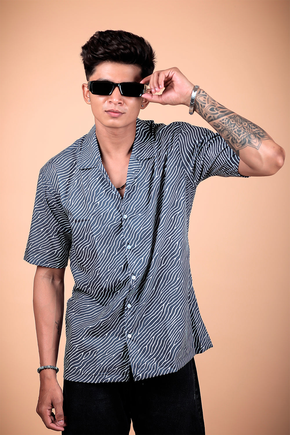 Black And White Printed Half Sleeve Shirt