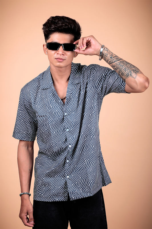 Black And White Printed Half Sleeve Shirt