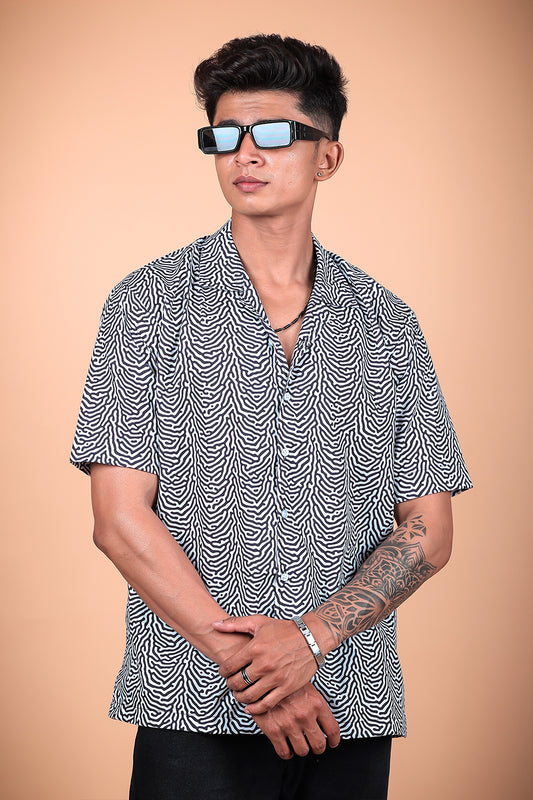 Black And White Printed Half Sleeve Shirt