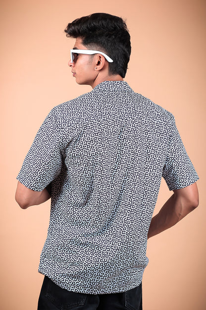 Black And White Printed Half Sleeve Shirt