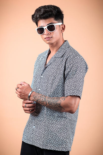 Black And White Printed Half Sleeve Shirt