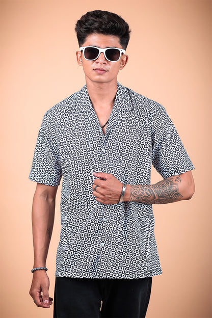Black And White Printed Half Sleeve Shirt