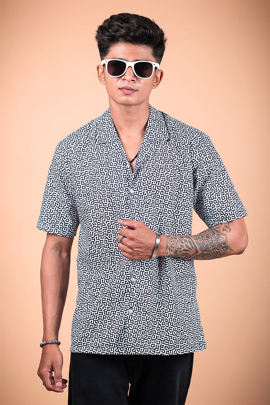 Black And White Printed Half Sleeve Shirt