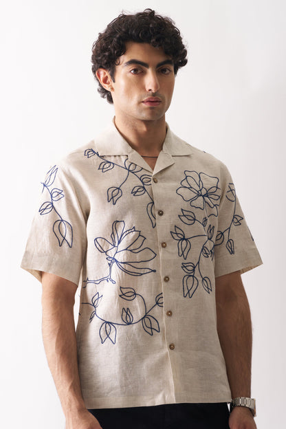 FLORAL SERENADE - HAND EMBROIDERED PURE LINEN SHIRT