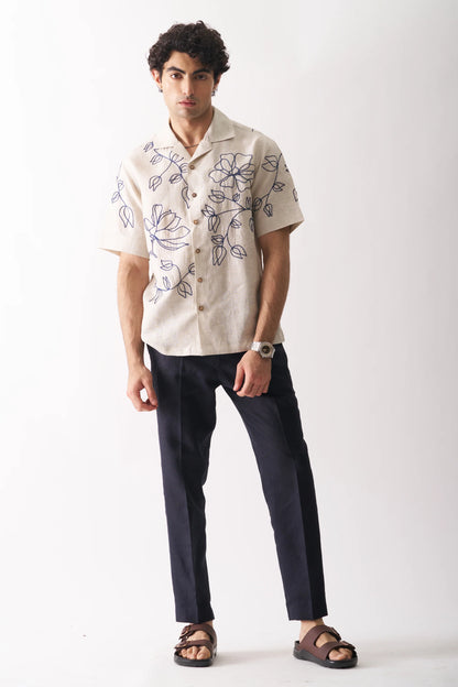 FLORAL SERENADE - HAND EMBROIDERED PURE LINEN SHIRT