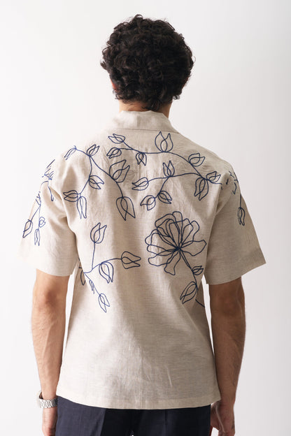 FLORAL SERENADE - HAND EMBROIDERED PURE LINEN SHIRT