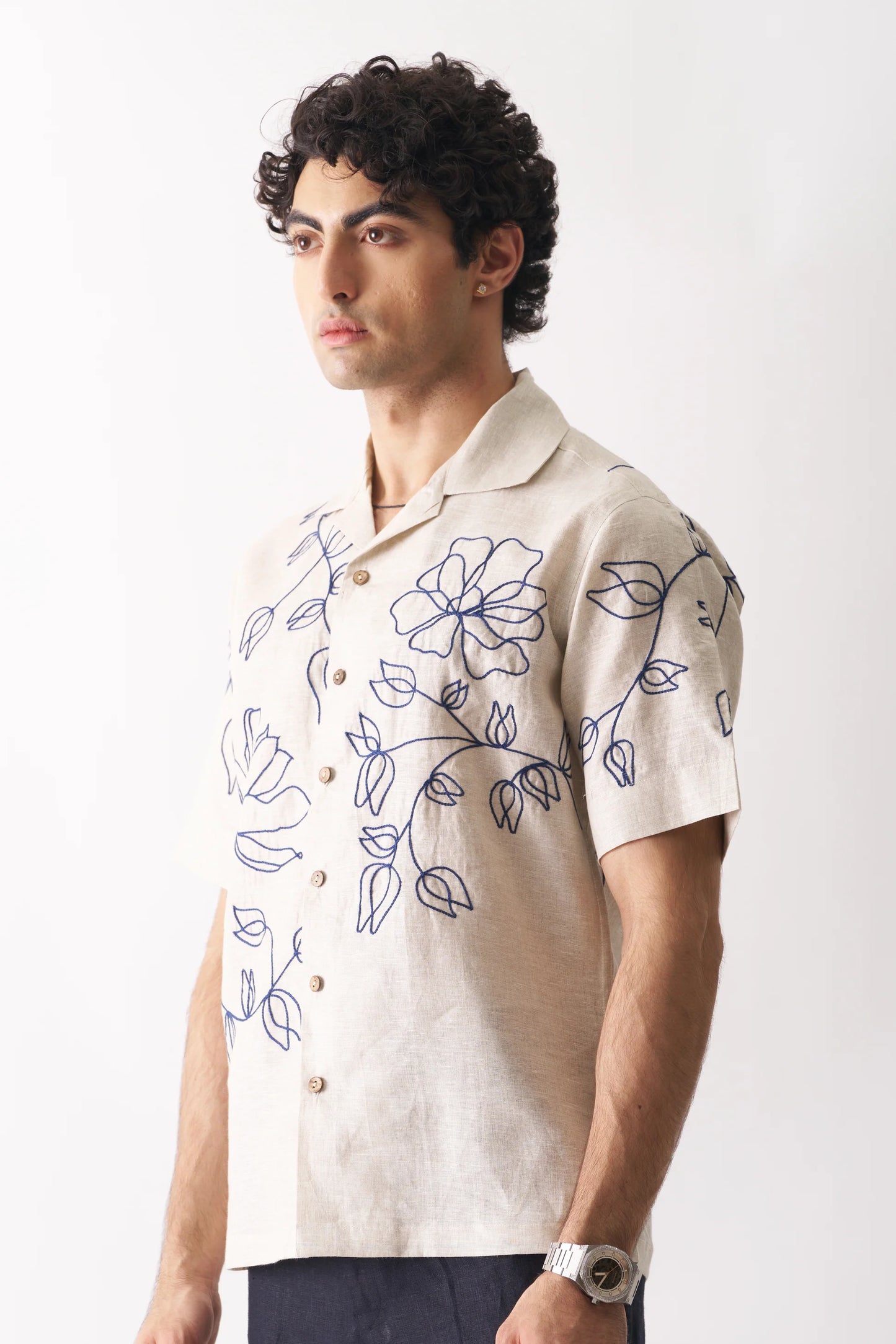 FLORAL SERENADE - HAND EMBROIDERED PURE LINEN SHIRT