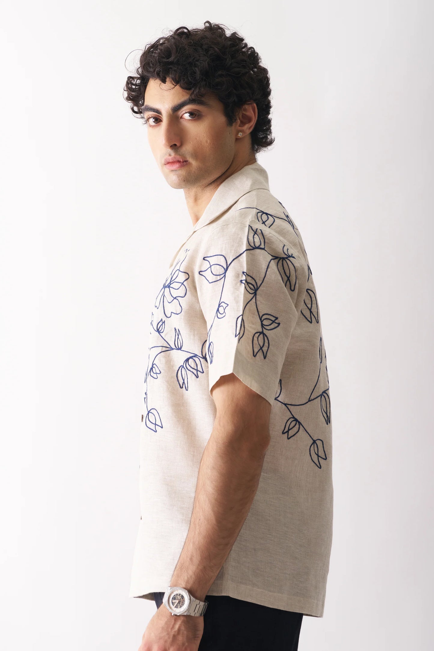 FLORAL SERENADE - HAND EMBROIDERED PURE LINEN SHIRT