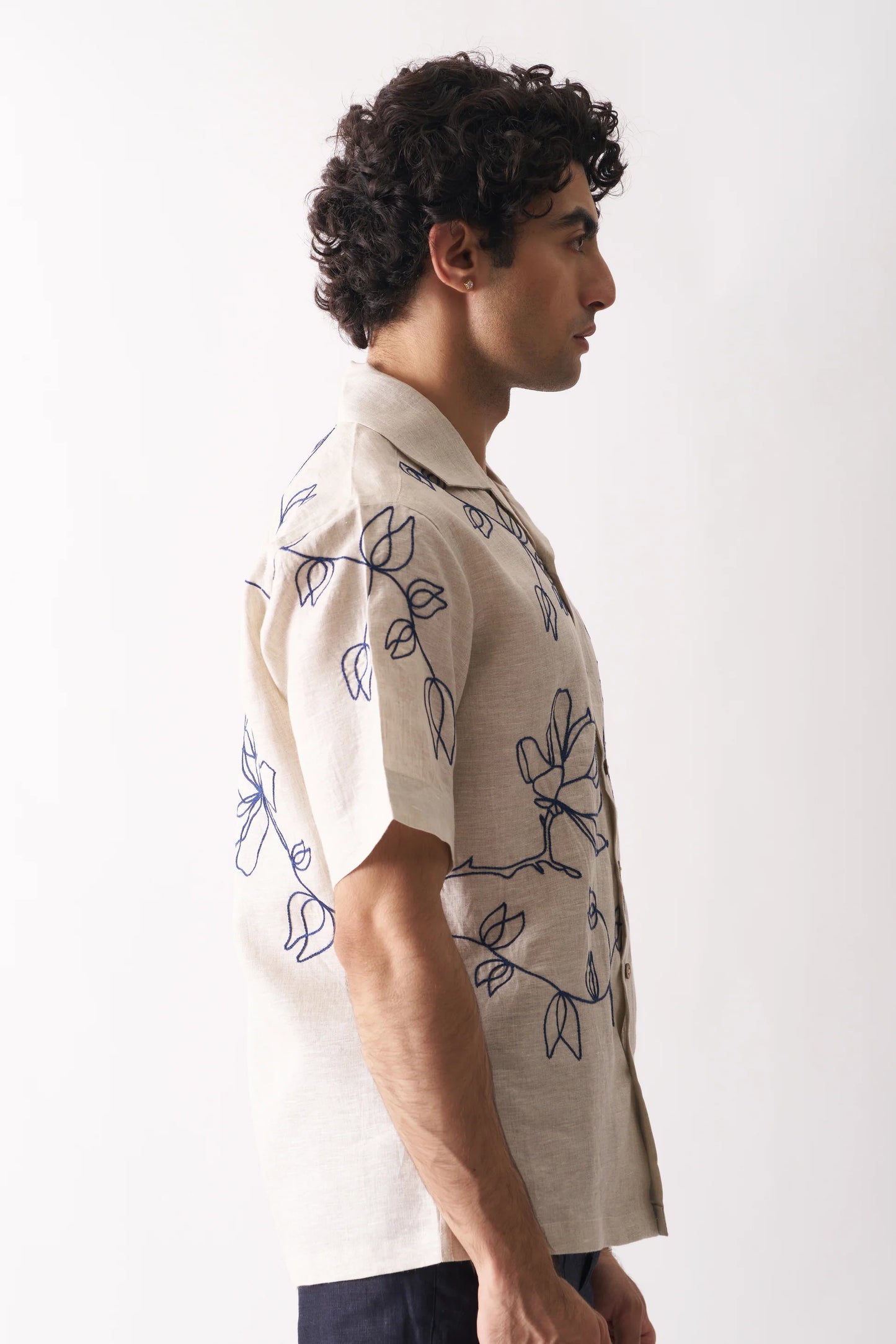 FLORAL SERENADE - HAND EMBROIDERED PURE LINEN SHIRT