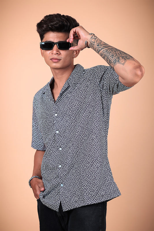 Black And White Printed Half Sleeve Shirt