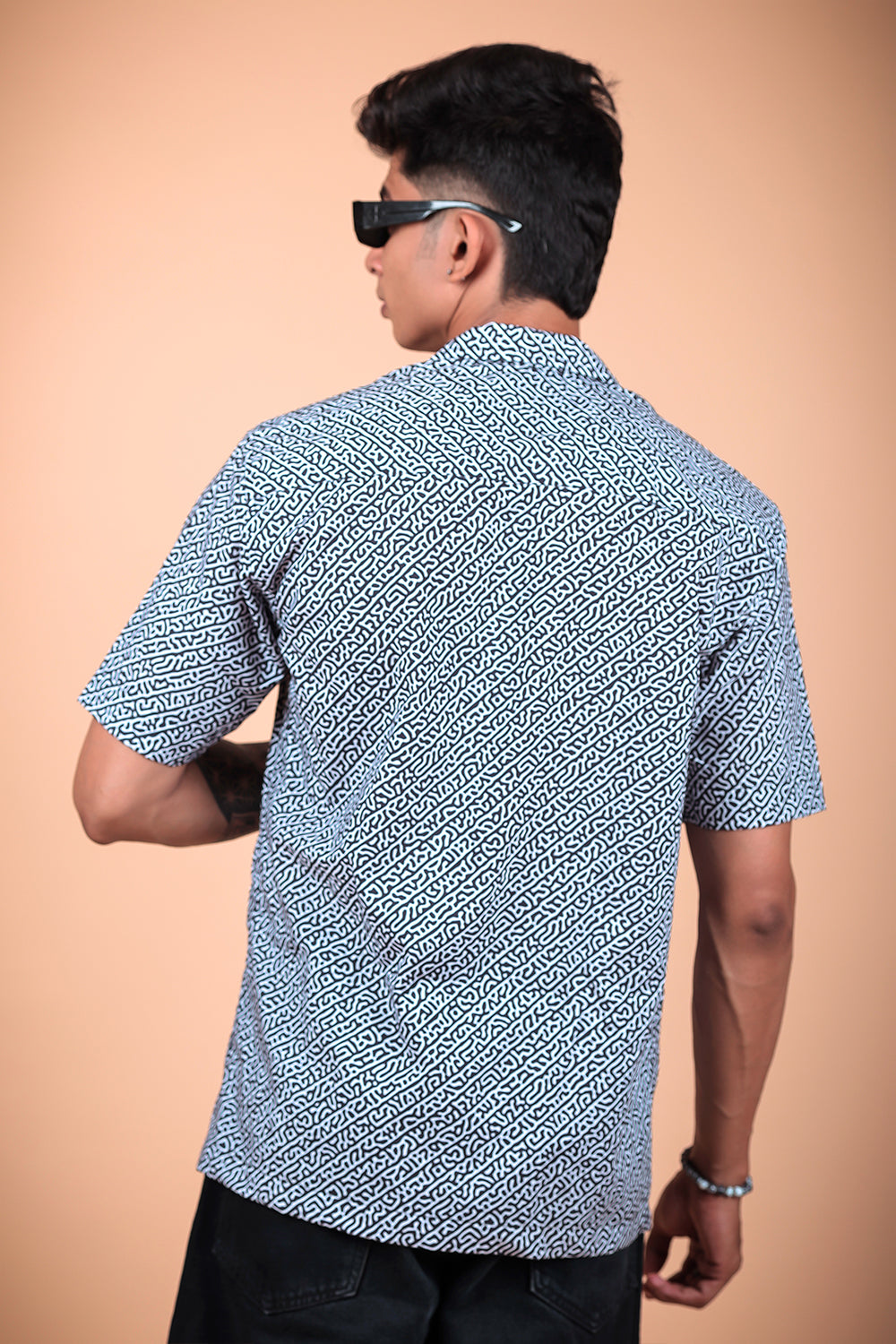 Black And White Printed Half Sleeve Shirt