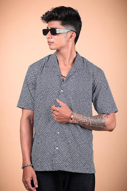 Black And White Printed Half Sleeve Shirt