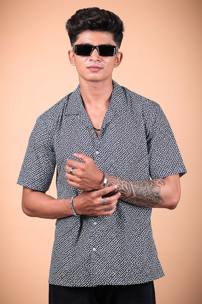 Black And White Printed Half Sleeve Shirt