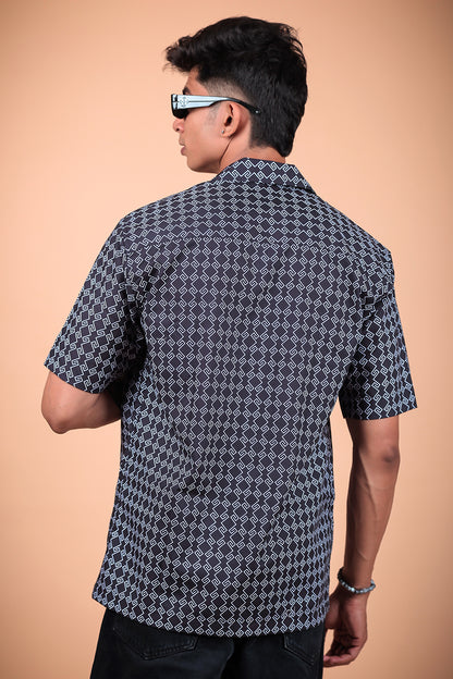 Black And White Printed Half Sleeve Shirt