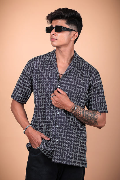 Black And White Printed Half Sleeve Shirt