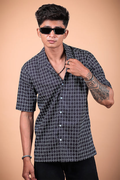 Black And White Printed Half Sleeve Shirt