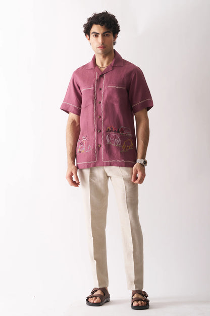 COWBOY'S COURTYARD - HAND EMBROIDERED PURE LINEN SHIRT