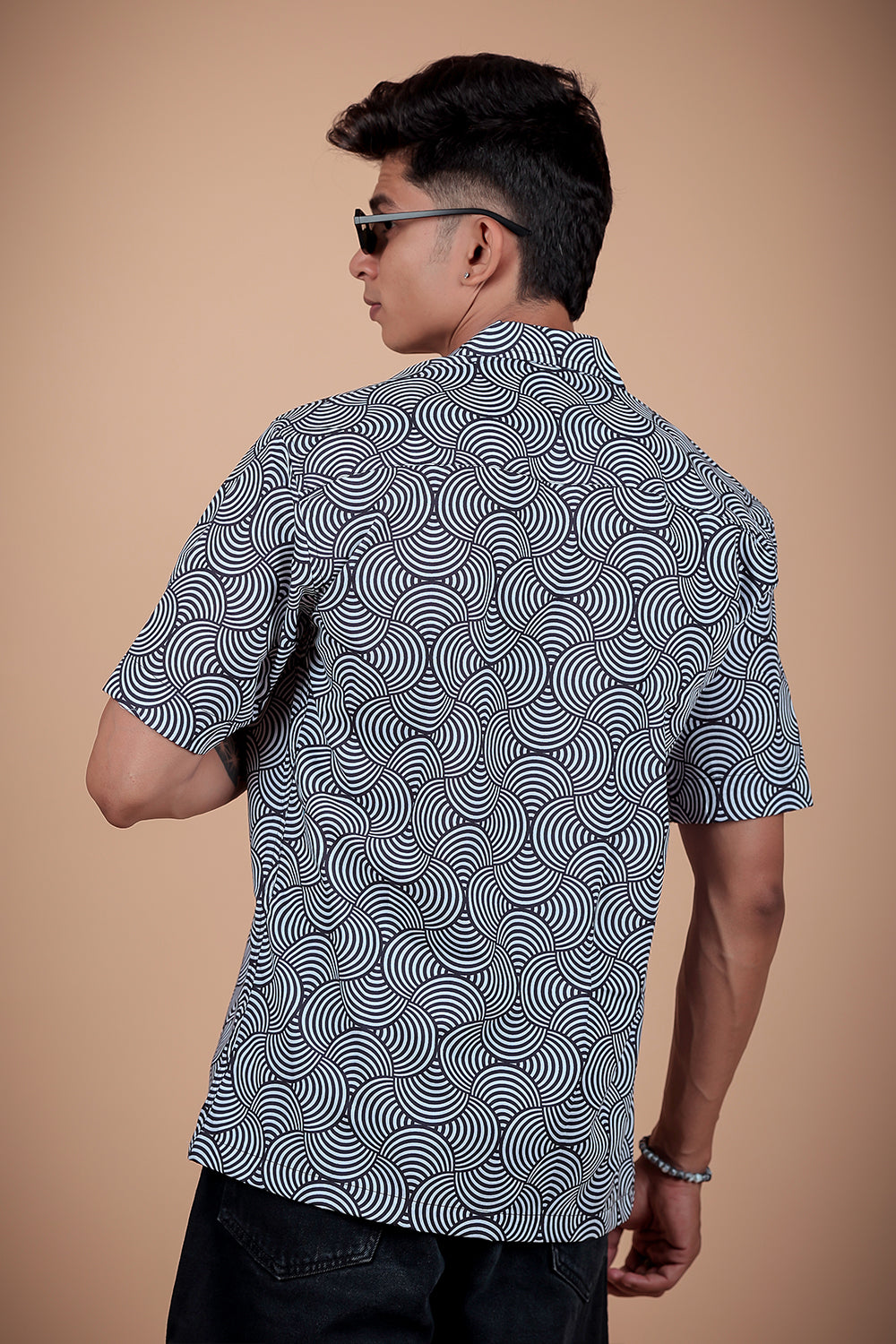 Black And White Printed Half Sleeve Shirt