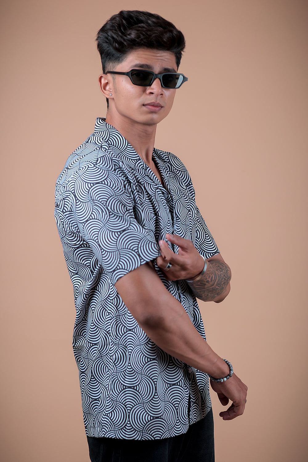 Black And White Printed Half Sleeve Shirt
