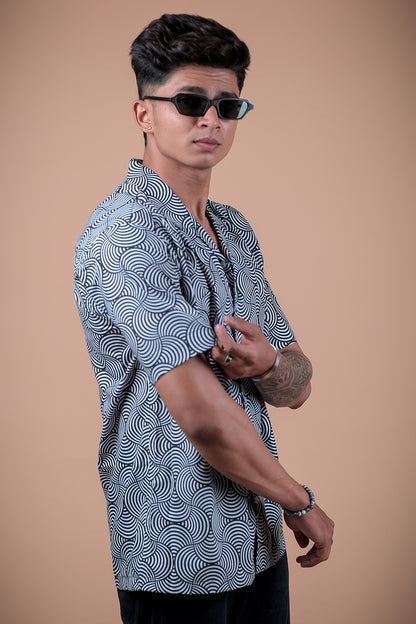 Black And White Printed Half Sleeve Shirt