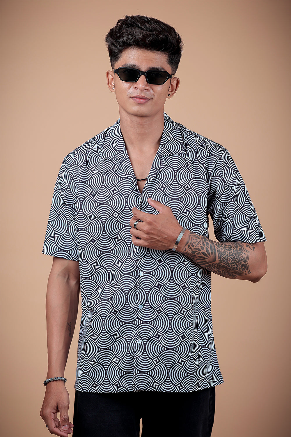 Black And White Printed Half Sleeve Shirt