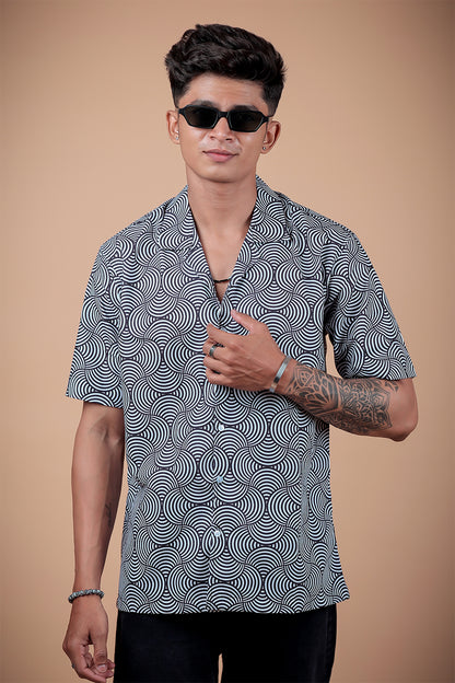 Black And White Printed Half Sleeve Shirt