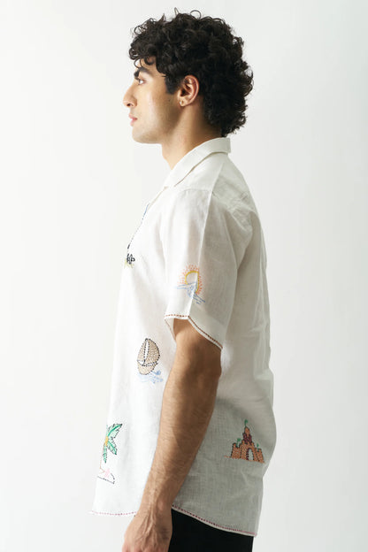 BEACH BLISS - HAND EMBROIDERED PURE LINEN SHIRT