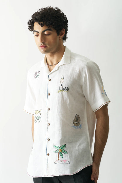 BEACH BLISS - HAND EMBROIDERED PURE LINEN SHIRT