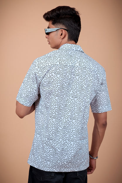 White Wave Printed Half Sleeve Shirt