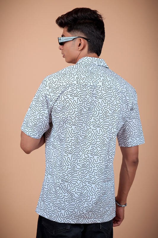 White Wave Printed Half Sleeve Shirt